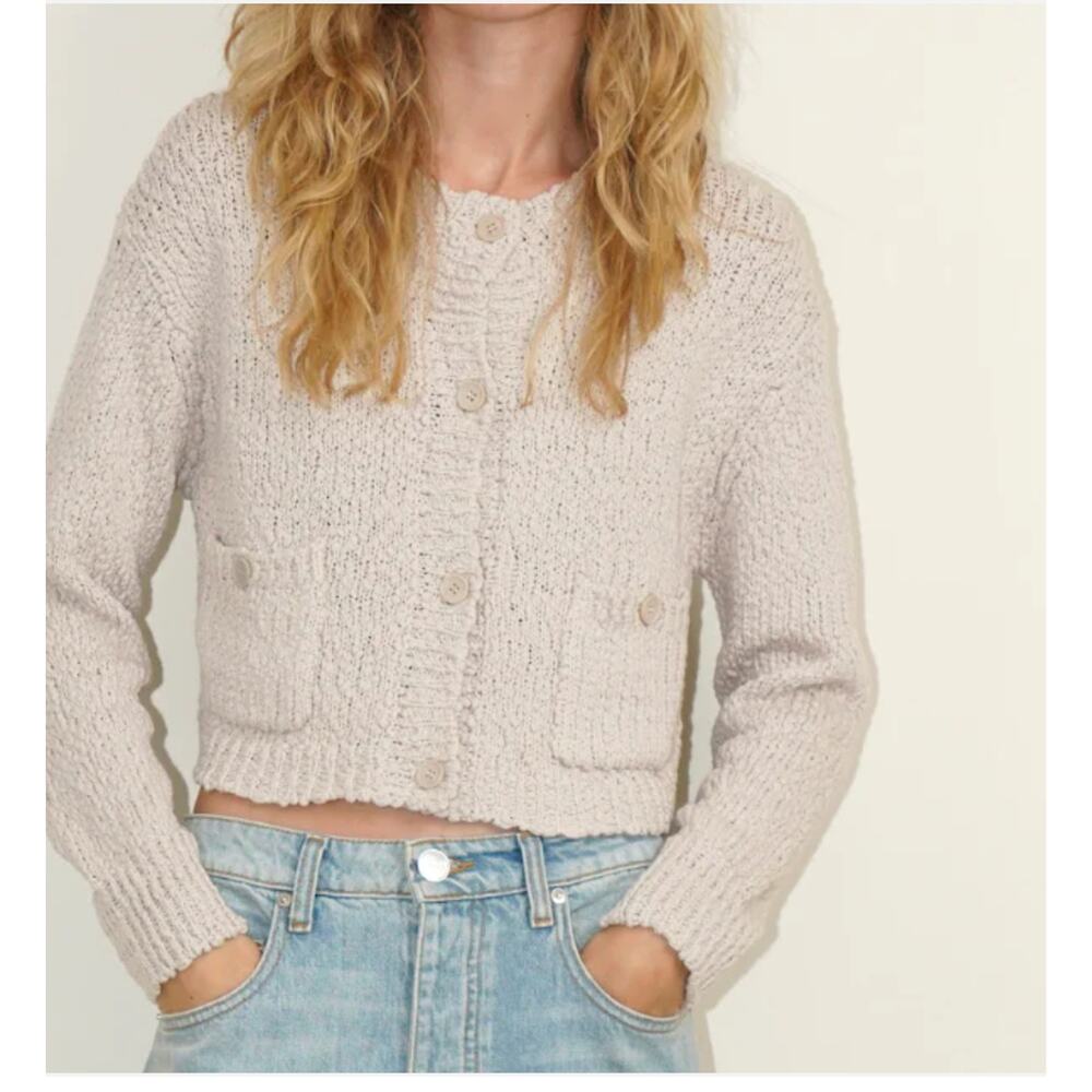 Cropped Button-Front Cardigan Sweater - Cream